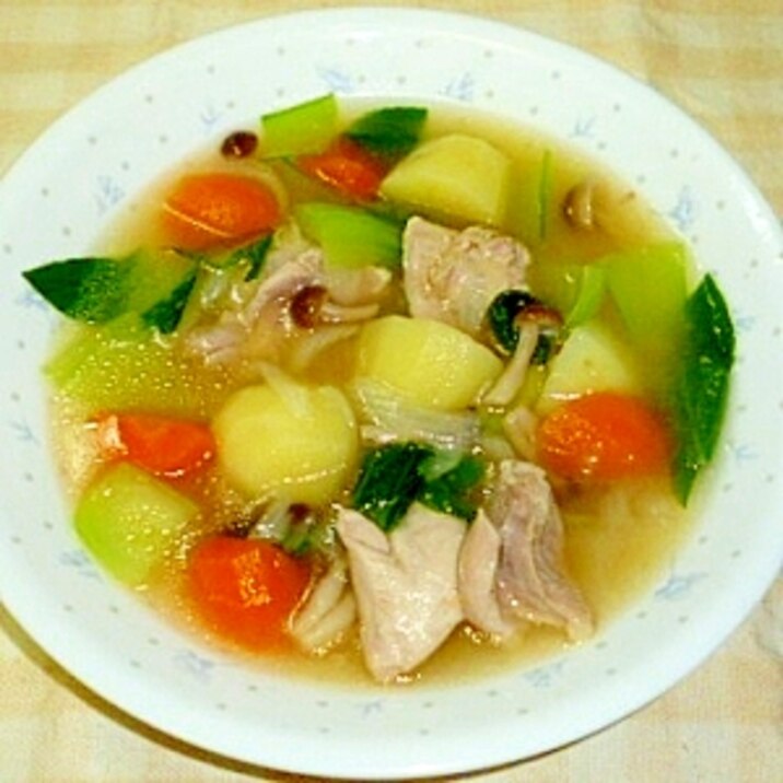 鶏モモ肉と青梗菜のスープ